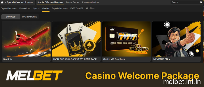 MelBet India casino welcome package with cash bonuses and free spins